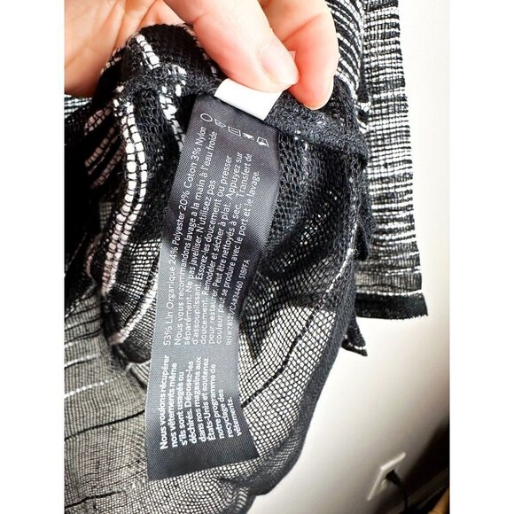 Eileen Fisher Half-Sleeve Illusion Mesh Top Linen Blend Women Black Silver Small - Picture 5 of 6
